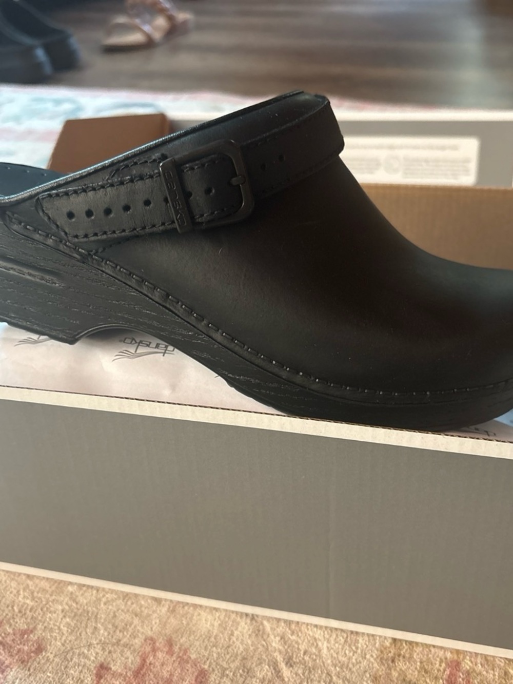 Dansko Black Leather Clog Mule